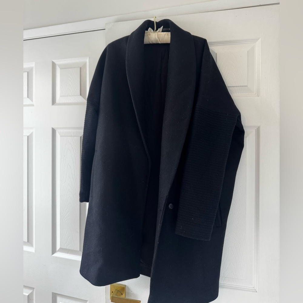 ALLSAINTS Black Wool Blend Shawl Collar Coat — Size Large — Italian Cloth